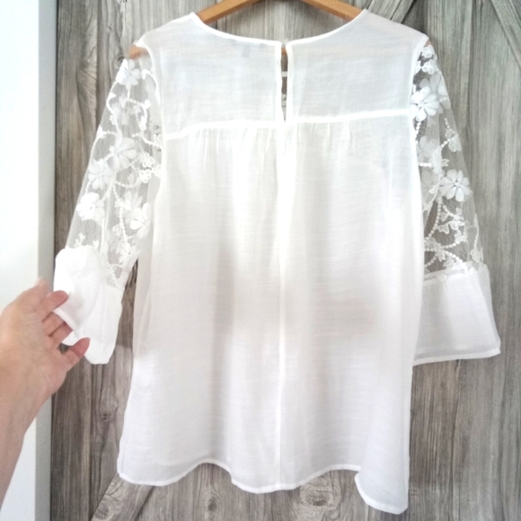 White Boho Gauze Crochet Top 16 - Picture 3 of 6